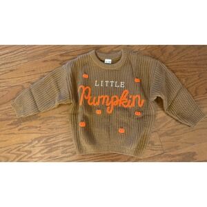 Little Pumpkin Embroidered Sweater Brown Orange Toddler Size 18-24mo NEW!